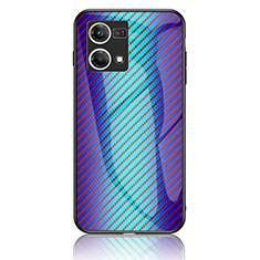Silikon Schutzhülle Rahmen Tasche Hülle Spiegel Farbverlauf Regenbogen LS2 für Oppo Reno7 4G Blau