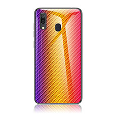 Silikon Schutzhülle Rahmen Tasche Hülle Spiegel Farbverlauf Regenbogen LS2 für Samsung Galaxy A20 Orange
