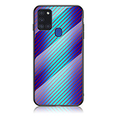 Silikon Schutzhülle Rahmen Tasche Hülle Spiegel Farbverlauf Regenbogen LS2 für Samsung Galaxy A21s Blau