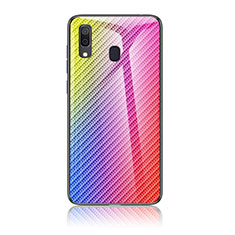 Silikon Schutzhülle Rahmen Tasche Hülle Spiegel Farbverlauf Regenbogen LS2 für Samsung Galaxy A30 Rosa