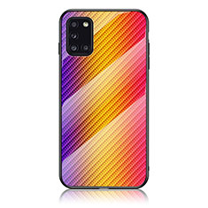 Silikon Schutzhülle Rahmen Tasche Hülle Spiegel Farbverlauf Regenbogen LS2 für Samsung Galaxy A31 Orange