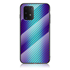 Silikon Schutzhülle Rahmen Tasche Hülle Spiegel Farbverlauf Regenbogen LS2 für Samsung Galaxy A91 Blau