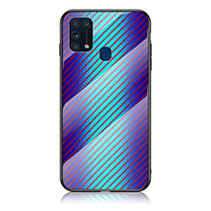 Silikon Schutzhülle Rahmen Tasche Hülle Spiegel Farbverlauf Regenbogen LS2 für Samsung Galaxy M21s Blau