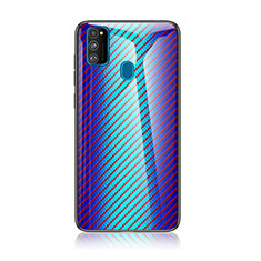 Silikon Schutzhülle Rahmen Tasche Hülle Spiegel Farbverlauf Regenbogen LS2 für Samsung Galaxy M30s Blau