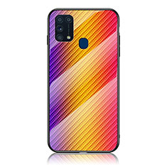 Silikon Schutzhülle Rahmen Tasche Hülle Spiegel Farbverlauf Regenbogen LS2 für Samsung Galaxy M31 Orange