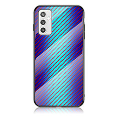 Silikon Schutzhülle Rahmen Tasche Hülle Spiegel Farbverlauf Regenbogen LS2 für Samsung Galaxy M52 5G Blau