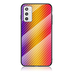 Silikon Schutzhülle Rahmen Tasche Hülle Spiegel Farbverlauf Regenbogen LS2 für Samsung Galaxy M52 5G Orange