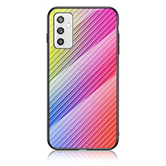Silikon Schutzhülle Rahmen Tasche Hülle Spiegel Farbverlauf Regenbogen LS2 für Samsung Galaxy M52 5G Rosa