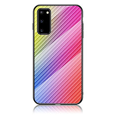 Silikon Schutzhülle Rahmen Tasche Hülle Spiegel Farbverlauf Regenbogen LS2 für Samsung Galaxy S20 5G Rosa