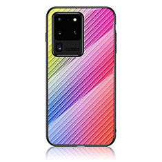 Silikon Schutzhülle Rahmen Tasche Hülle Spiegel Farbverlauf Regenbogen LS2 für Samsung Galaxy S20 Ultra Rosa