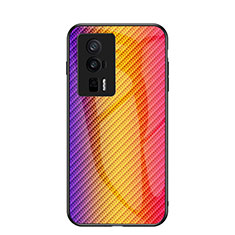 Silikon Schutzhülle Rahmen Tasche Hülle Spiegel Farbverlauf Regenbogen LS2 für Xiaomi Poco F5 Pro 5G Orange