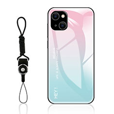 Silikon Schutzhülle Rahmen Tasche Hülle Spiegel Farbverlauf Regenbogen M01 für Apple iPhone 14 Cyan