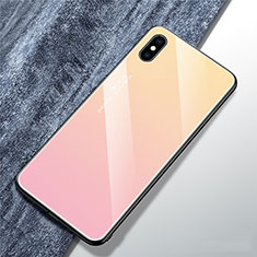 Silikon Schutzhülle Rahmen Tasche Hülle Spiegel Farbverlauf Regenbogen M01 für Apple iPhone Xs Rosa