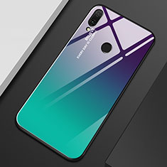 Silikon Schutzhülle Rahmen Tasche Hülle Spiegel Farbverlauf Regenbogen M01 für Huawei Y9 (2019) Cyan