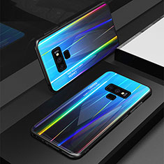 Silikon Schutzhülle Rahmen Tasche Hülle Spiegel Farbverlauf Regenbogen M01 für Samsung Galaxy Note 9 Blau