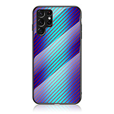 Silikon Schutzhülle Rahmen Tasche Hülle Spiegel Farbverlauf Regenbogen M01 für Samsung Galaxy S22 Ultra 5G Blau