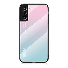 Silikon Schutzhülle Rahmen Tasche Hülle Spiegel Farbverlauf Regenbogen M02 für Samsung Galaxy S21 5G Cyan