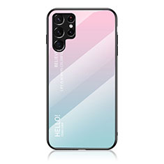 Silikon Schutzhülle Rahmen Tasche Hülle Spiegel Farbverlauf Regenbogen M02 für Samsung Galaxy S23 Ultra 5G Cyan