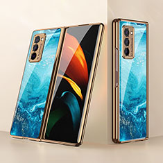 Silikon Schutzhülle Rahmen Tasche Hülle Spiegel für Samsung Galaxy Z Fold2 5G Hellblau