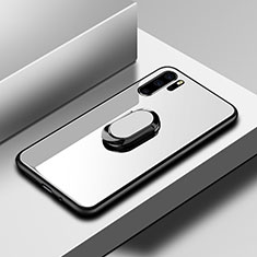 Silikon Schutzhülle Rahmen Tasche Hülle Spiegel mit Fingerring Ständer für Huawei P30 Pro New Edition Weiß