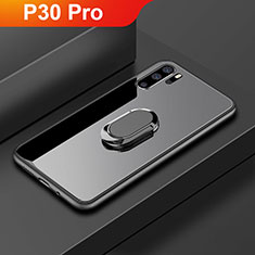 Silikon Schutzhülle Rahmen Tasche Hülle Spiegel mit Fingerring Ständer für Huawei P30 Pro Schwarz