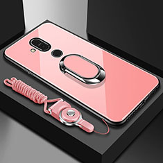 Silikon Schutzhülle Rahmen Tasche Hülle Spiegel mit Fingerring Ständer für Nokia 7.1 Plus Rosegold
