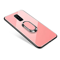 Silikon Schutzhülle Rahmen Tasche Hülle Spiegel mit Fingerring Ständer für Samsung Galaxy A6 Plus (2018) Rosegold