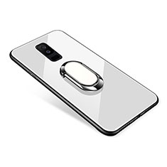 Silikon Schutzhülle Rahmen Tasche Hülle Spiegel mit Fingerring Ständer für Samsung Galaxy A6 Plus Weiß