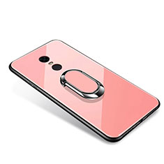 Silikon Schutzhülle Rahmen Tasche Hülle Spiegel mit Fingerring Ständer für Xiaomi Redmi Note 5 Indian Version Rosegold