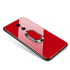 Silikon Schutzhülle Rahmen Tasche Hülle Spiegel mit Fingerring Ständer für Xiaomi Redmi Note 5 Indian Version Rot