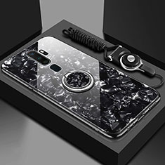 Silikon Schutzhülle Rahmen Tasche Hülle Spiegel mit Magnetisch Fingerring Ständer A01 für Oppo A11 Schwarz