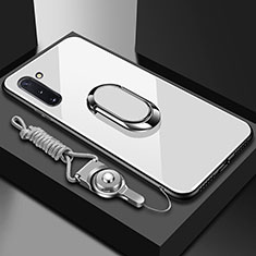 Silikon Schutzhülle Rahmen Tasche Hülle Spiegel mit Magnetisch Fingerring Ständer A01 für Samsung Galaxy Note 10 5G Weiß