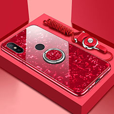 Silikon Schutzhülle Rahmen Tasche Hülle Spiegel mit Magnetisch Fingerring Ständer A01 für Xiaomi Mi 6X Rot