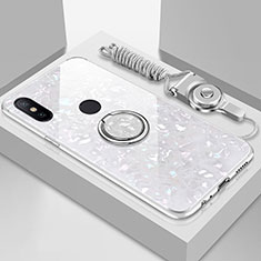Silikon Schutzhülle Rahmen Tasche Hülle Spiegel mit Magnetisch Fingerring Ständer A01 für Xiaomi Mi 6X Weiß