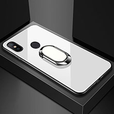 Silikon Schutzhülle Rahmen Tasche Hülle Spiegel mit Magnetisch Fingerring Ständer A01 für Xiaomi Redmi 6 Pro Weiß