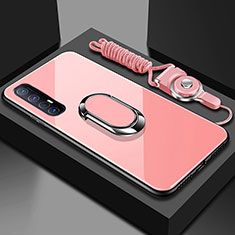 Silikon Schutzhülle Rahmen Tasche Hülle Spiegel mit Magnetisch Fingerring Ständer A02 für Oppo Find X2 Neo Rosa
