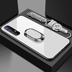 Silikon Schutzhülle Rahmen Tasche Hülle Spiegel mit Magnetisch Fingerring Ständer A02 für Oppo Find X2 Neo Weiß