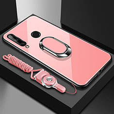 Silikon Schutzhülle Rahmen Tasche Hülle Spiegel mit Magnetisch Fingerring Ständer für Huawei Enjoy 10 Plus Rosa