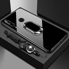 Silikon Schutzhülle Rahmen Tasche Hülle Spiegel mit Magnetisch Fingerring Ständer für Huawei Enjoy 10 Plus Schwarz
