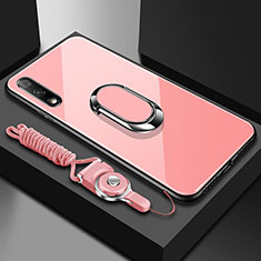 Silikon Schutzhülle Rahmen Tasche Hülle Spiegel mit Magnetisch Fingerring Ständer für Huawei Enjoy 10 Rosa