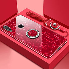 Silikon Schutzhülle Rahmen Tasche Hülle Spiegel mit Magnetisch Fingerring Ständer für Huawei Enjoy 9 Plus Rot