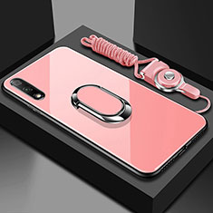 Silikon Schutzhülle Rahmen Tasche Hülle Spiegel mit Magnetisch Fingerring Ständer für Huawei Honor 9X Rosa