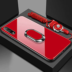 Silikon Schutzhülle Rahmen Tasche Hülle Spiegel mit Magnetisch Fingerring Ständer für Huawei Honor 9X Rot