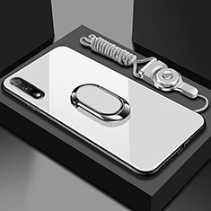 Silikon Schutzhülle Rahmen Tasche Hülle Spiegel mit Magnetisch Fingerring Ständer für Huawei Honor 9X Weiß