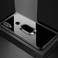Silikon Schutzhülle Rahmen Tasche Hülle Spiegel mit Magnetisch Fingerring Ständer für Huawei Honor V10 Lite Schwarz