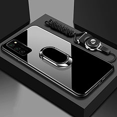 Silikon Schutzhülle Rahmen Tasche Hülle Spiegel mit Magnetisch Fingerring Ständer für Huawei Honor V30 5G Schwarz