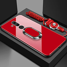Silikon Schutzhülle Rahmen Tasche Hülle Spiegel mit Magnetisch Fingerring Ständer für Huawei Mate 20 Lite Rot