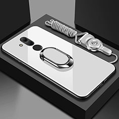 Silikon Schutzhülle Rahmen Tasche Hülle Spiegel mit Magnetisch Fingerring Ständer für Huawei Mate 20 Lite Weiß