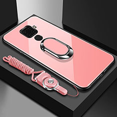 Silikon Schutzhülle Rahmen Tasche Hülle Spiegel mit Magnetisch Fingerring Ständer für Huawei Mate 30 Lite Rosa