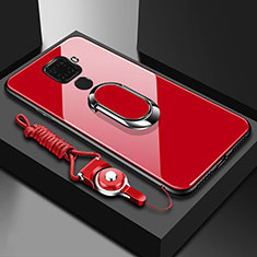 Silikon Schutzhülle Rahmen Tasche Hülle Spiegel mit Magnetisch Fingerring Ständer für Huawei Mate 30 Lite Rot